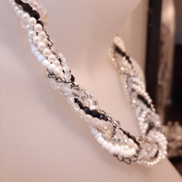 3/$20 Twisted Multi Strand Beaded Statement Necklace Pearl Rhinestone Gunmetal - Picture 9 of 13